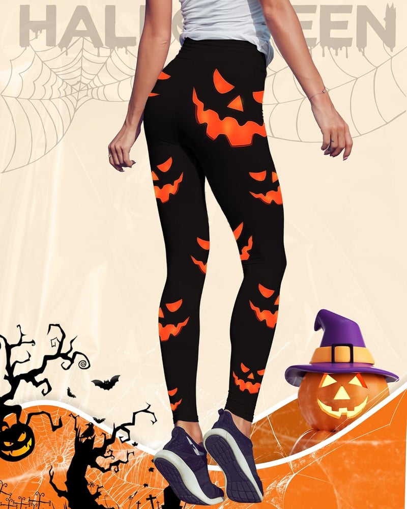 Skicuff Womens Halloween Leggings Printed Stretchy Yoga Pants Pumpkin Halloween Spooky Pumpkin Leggings for Party Women Gift - Image 3